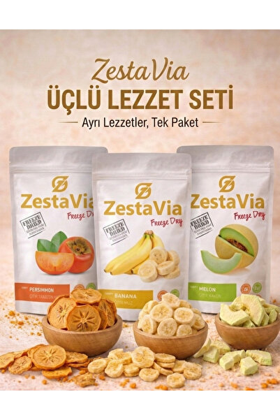 Freeze Dried 3'Lü Çıtır Lezzet! Dondurularak kurutulmuş Çıtır Kavun 15g-Muz, Trabzon Hurması 20g