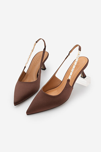 Marjin Women's Stiletto Pointed Toe Open Back With Scarf Stone Detailed Heele...