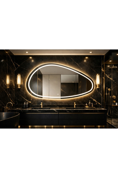 shark design Oglindă LED asimetrică premium 160×85 cm, tactilă, 3 tipuri de l...