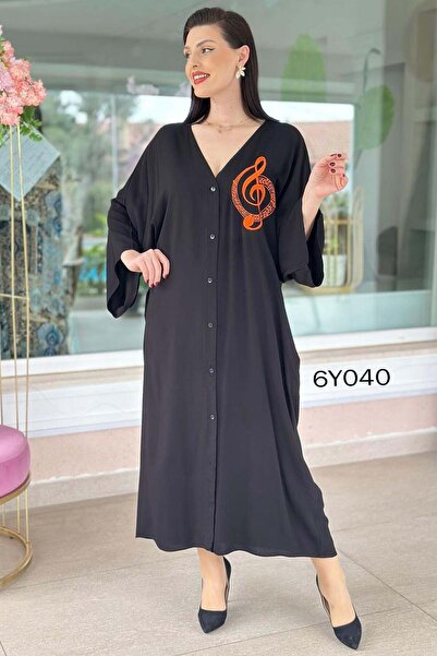 İnce Topuk Buttoned Embroidered Dress 6Y040