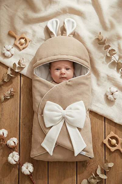 DUBLİNO KİDS Baby Girl/Boy Swaddle & Blanket with Bow Detail, Waffle Fabric, ...