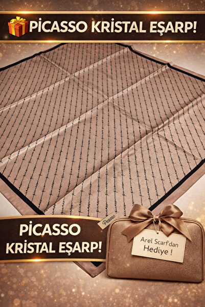 Picasso İpek Görünümlü Vizon Rengi Kristal Eşarp – Twill Şık Tasarım 90x90