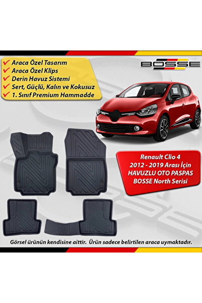 BOSSE North Renault Clio 4 Paspas Araca Özel 2012-2019 Derin Havuzlu 3D Paspa...