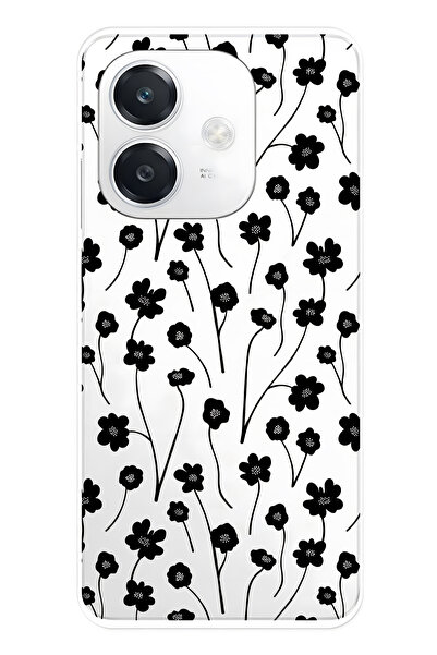 FLAMENKO حافظة هاتف شفافة متوافقة مع هاتف اوبو A3 باللون الأسود بنقشة زهور