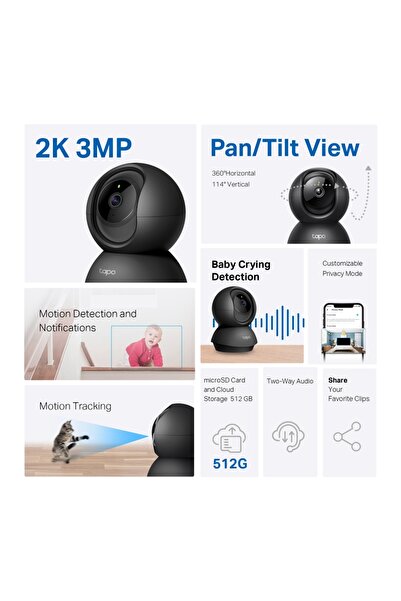 TP-LINK Tapo C211 (2-Pack) 2K 3MP Yatay ve Dikey Ev Güvenliği Wi-Fi Kamerası 2'li