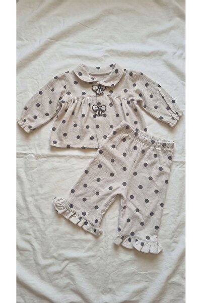 Sabi Baby Girl Polka Dot Piece Ruffled Top and Bottom Set Long Sleeve Bowknot...