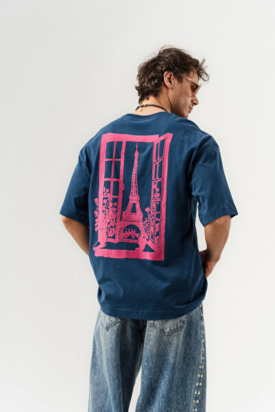 go gang own Eiffel Backpack Design Detailed Crew Neck Oversized T-Shirt