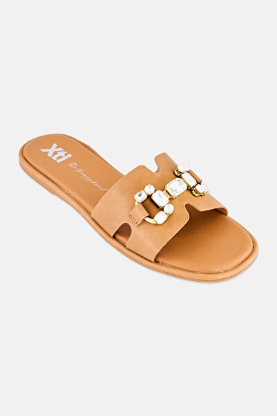 XTI Women Brand logo Slip On Flats, Tan