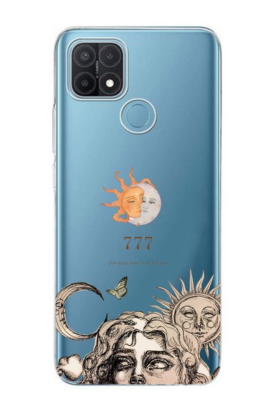 FLAMENKO حافظة هاتف شفافة متوافقة مع هاتف اوبو A15 / A15S Sun and Moon 777 منقوش