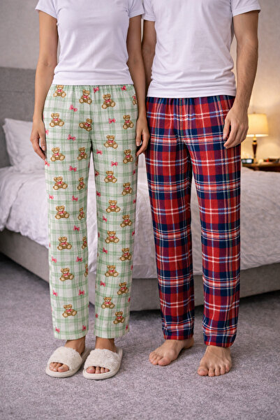 MODABOX 100% Cotton Double Set of 2-Piece Women's and Men's Pajama Bottoms
