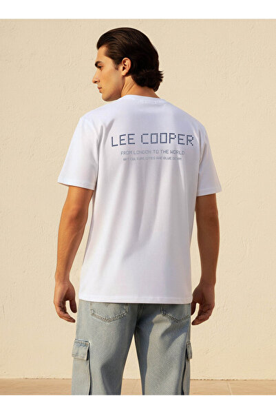 Lee Cooper تيشيرت رجالي بقصة عادية، ياقة دائرية، أكمام قصيرة، مطبوع عليه شعار