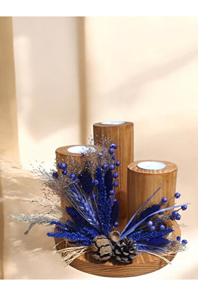 Buket %100 Doğal Ahşap Mumluk Seti/Taban Çapı 20 cm Yükseklik 16 cm/3'lü Set/...