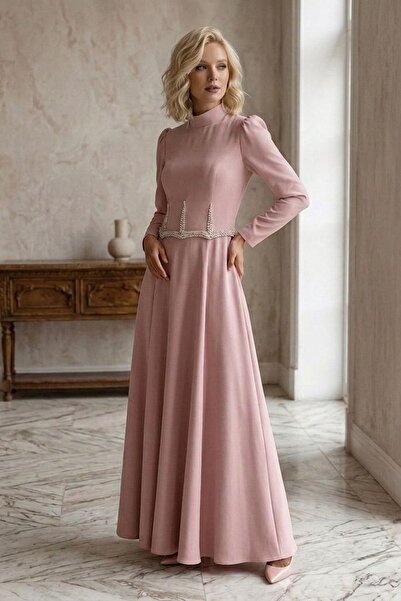 hakimoda Melina adriana & chiffon evening dress powder