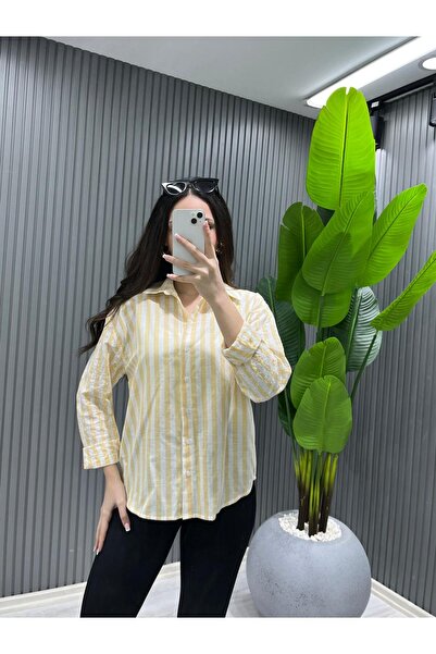 hiranurfashion BRODE ÇİZGİLİ NAKIŞLI GÖMLEK