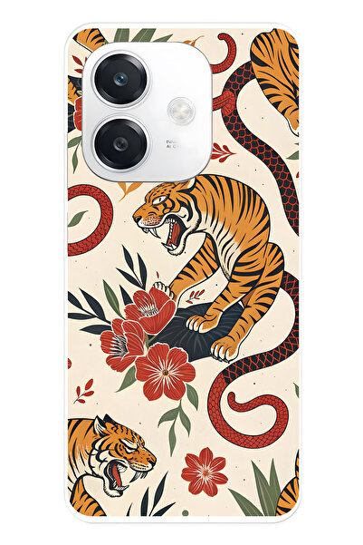 FLAMENKO حافظة هاتف شفافة متوافقة مع هاتف اوبو A3 تايب تايجر اند سنيك منقوش م...