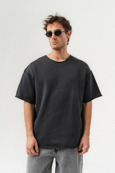 go gang own Washbase 3 Thread Washed Crew Neck Basic O Oversized T-Shirt