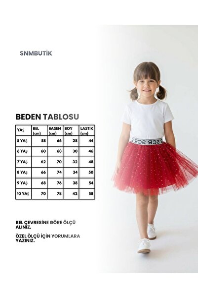 snmbutik Kız Çocuk Bel Lastikli Simli Tül Etek