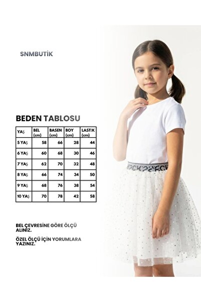 snmbutik Kız Çocuk Bel Lastikli Simli Tül Etek