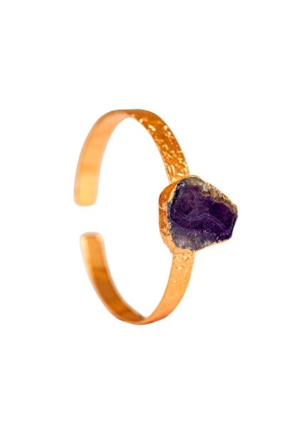 Zeynep Büyükbay Adjustable Purple Agate Stone Copper Bracelet Model-2