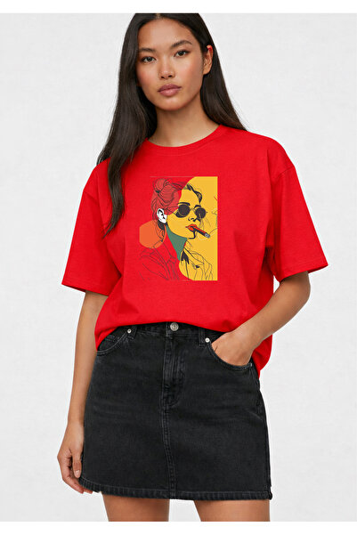 VODEXA Tricou supradimensionat pentru femei, cu imprimeu COLOR DRAWING, 100% ...