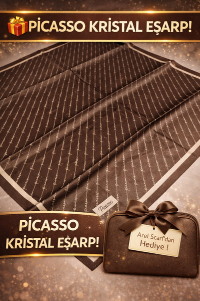 Picasso İpek Görünümlü Vizon Kristal Eşarp – Twill Şık Tasarım 90x90