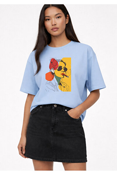 VODEXA Tricou supradimensionat pentru femei, cu imprimeu COLOR DRAWING, 100% ...