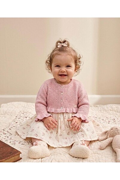 mayakids TRİKO BLERO CEKETLİ ÇİÇEKLİ İKİLİ MÜSLİN KUMAŞ KIZ BEBEK ELBİSE