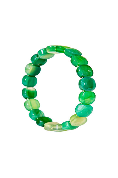 Zeynep Büyükbay Green Agate Natural Stone Bracelet (Rectangular Cut)