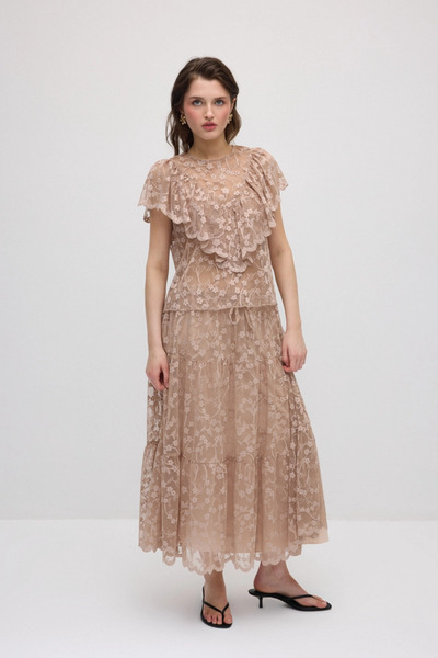 Gusto Uzun Dantel Etek - Bej