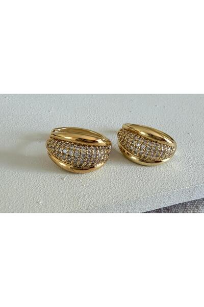 julee.co Xuping Sandviç Model Ortası Zirkon Taşlı 14 K Renk Rodyum Küpe (2x1,...