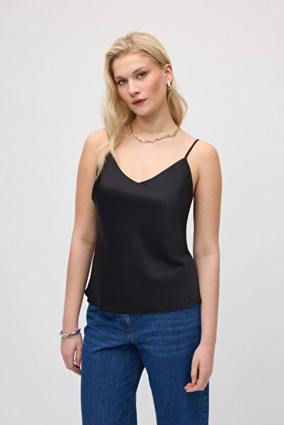 Gusto Rope Strap Satin Undershirt - Black