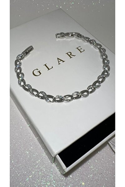 GLARE JEWELRY CO سوار من الفولاذ المقاوم للصدأ طراز إنفينيتي زيركون مرصّع بال...