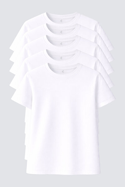 Firststops Tricou alb pentru bărbați, 5 piese, confortabil, basic tricouri, b...
