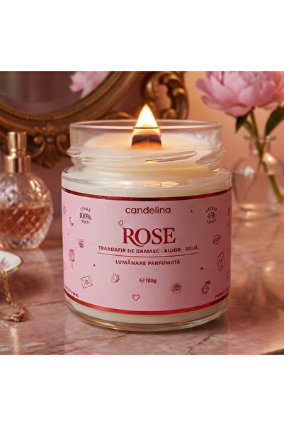 Candelina Lumanare parfumata soia cu fitil lemn, Candelina, ROSE - Trandafir ...