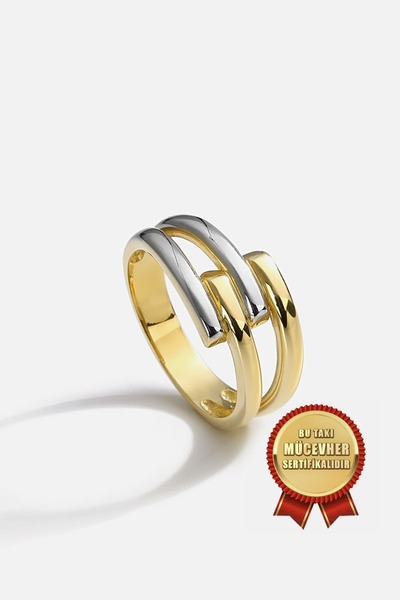 MEKS JEWELS Mikron Altın Kaplama 925 Ayar Gümüş Kaburga Yüzük