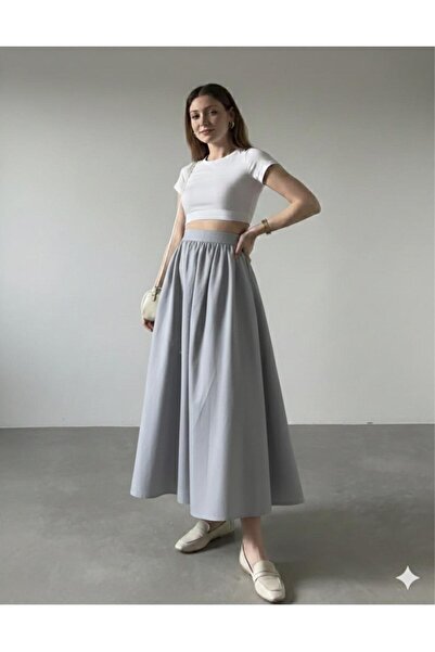 Green'DAL تنورة نسائية طويلة من قماش البوليبلين بخصر مطاطي 95 سم