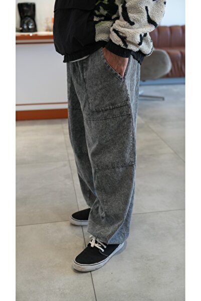 Oiki Coool Wide Leg Geniş Ayarlanabilir Paça Gabardin Unisex Pantolon Bohem S...