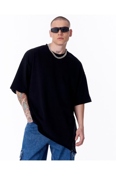 martin valen Asymmetric Cut Oversized Black T-Shirt