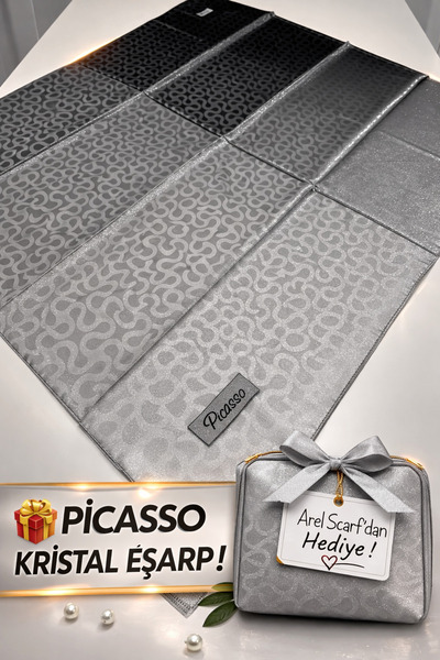 Picasso حرير وشاح كريستالي باللونين الأسود والرمادي - تصميم أنيق من التويل مق...