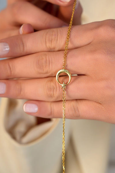 SUNSHINE 925 Ayar Gold Kaplamalı Minimal Ay Yıldız Gümüş Bileklik