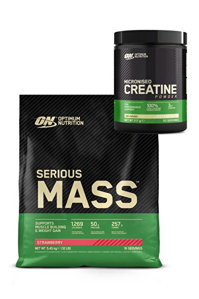 ON Optimum Nutrition Serious Mass Çilek Aromalı Gainer 5.45 kg Kreatin 317 g ...