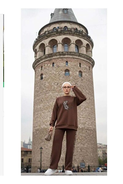 modasindoma Women's Leopard Print Tracksuit Set Brown