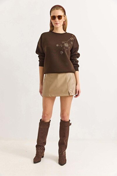 Raneel Kazançlı Alışveriş Women's Faux Leather Seam Detail Mini Skirt with Sh...