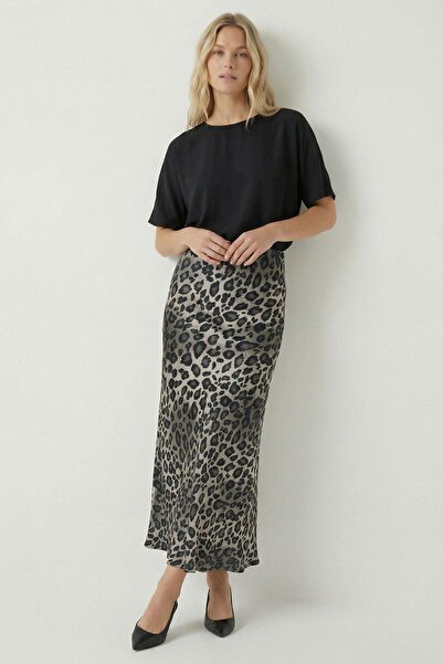 Rays 9416 Fusta din satin cu model leopard, gri