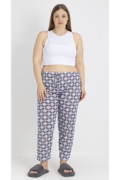 LOTTEBELLA Büyük Beden Pamuklu İnce Nefes Alabilen Kumaş Çiçek Detay Pijama Altı