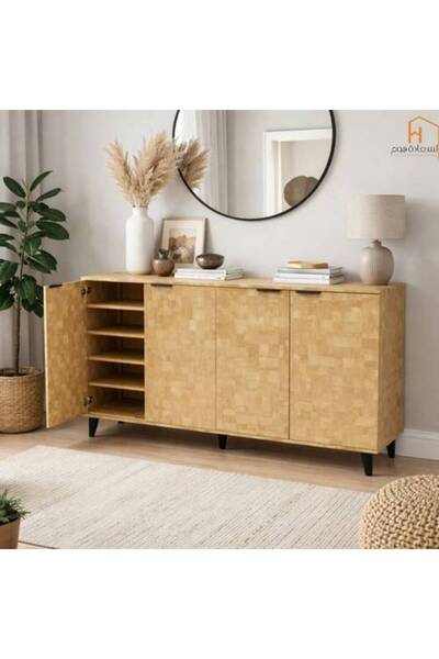 Al Saadah Home 4 Door Shoe Cabinet - Beige - 160*35*92 cm