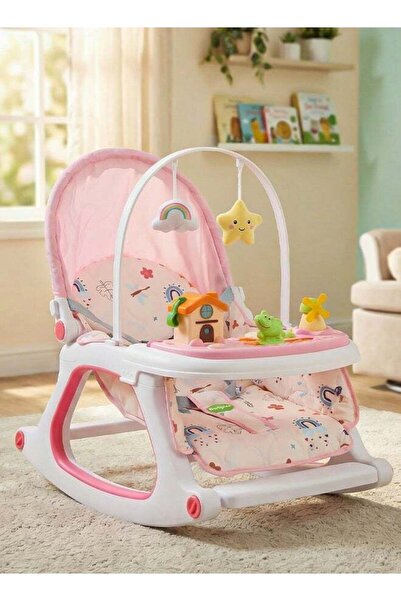 BAYBEE كرسي هزاز للأطفال 3 في 1 مع مسند ظهر قابل للتعديل، وصينية ألعاب وطعام ...