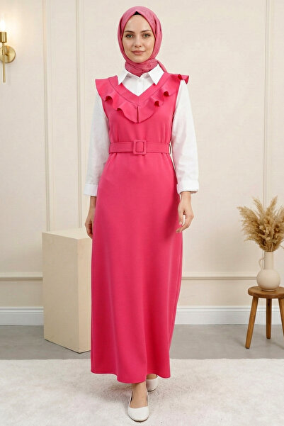 FERHEL Rochie lungă tip Jile pentru femei, cu decolteu în V, curea piese - Fu...