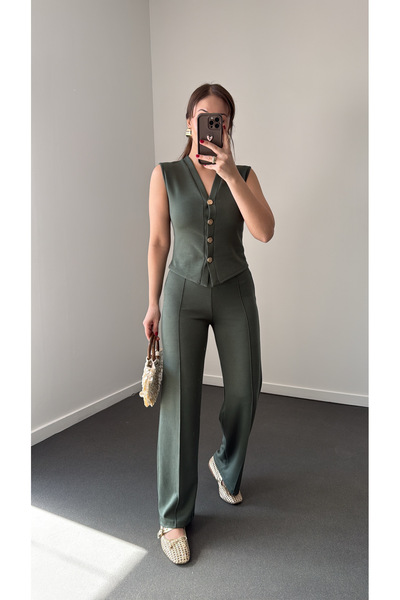 Narferita Σετ παντελονιού και πουκάμισου Nireya Μοντάλ με χρυσά κουμπιά Γιλέκο