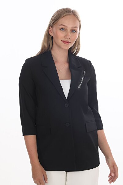 WHİTE DİAMOND Women's Two-Button Collar Detailed Blazer Jacket - Black